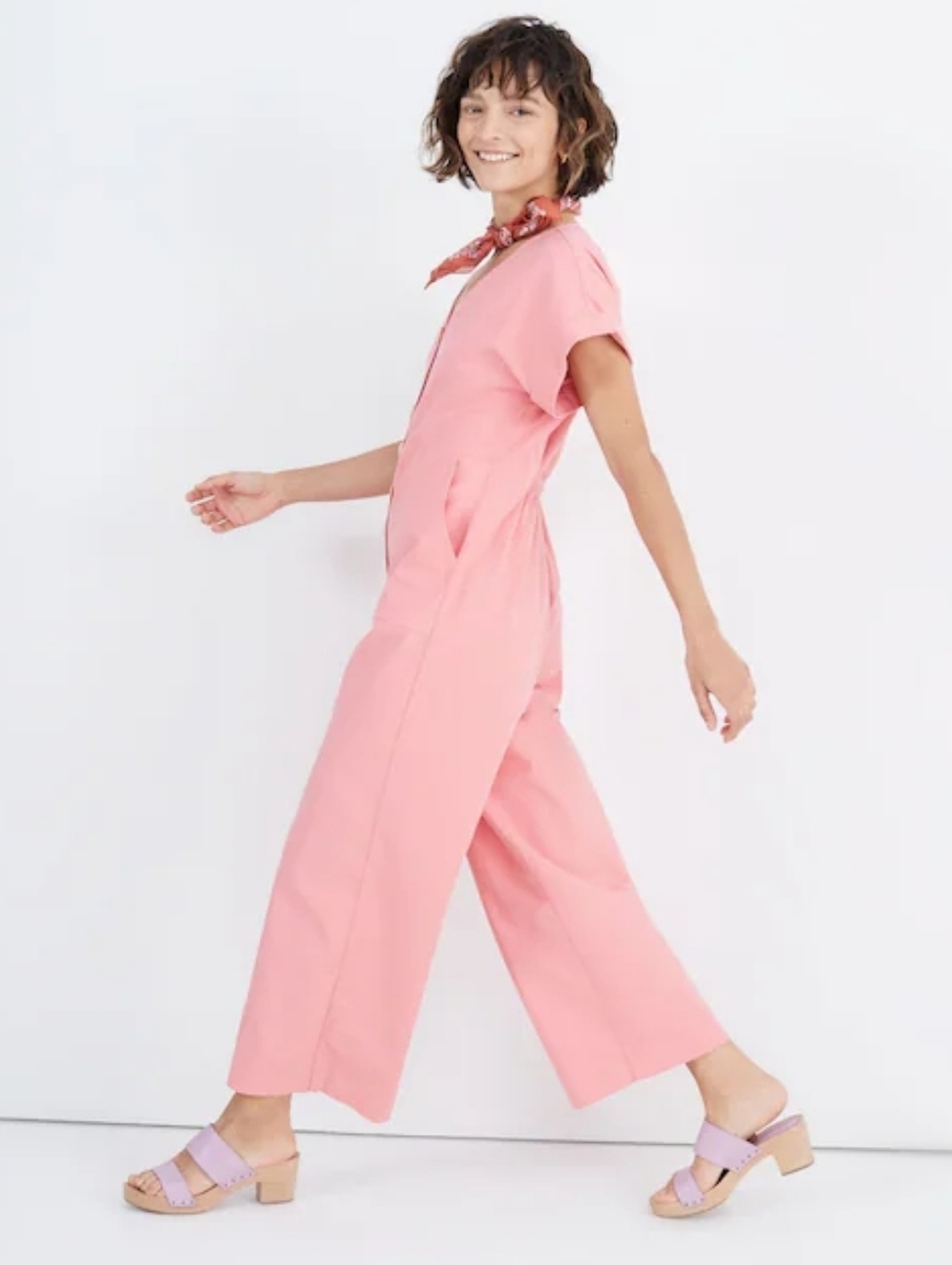 Madewell Button-Front Day Jumpsuit Romantic Coral pink size 0 - Picture 2 of 8